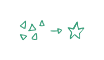 Illustration de petits triangles qui deviennent une étoile